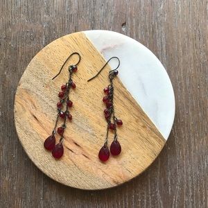 Red Jewel Drop Cluster Earrings